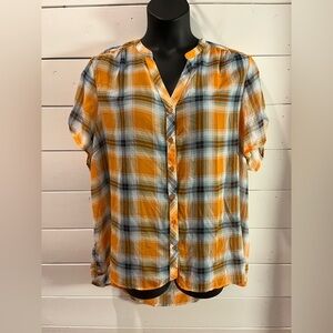 PENNINGTONS – Orange & Blue Plaid Button-Up Blouse – Size 3X